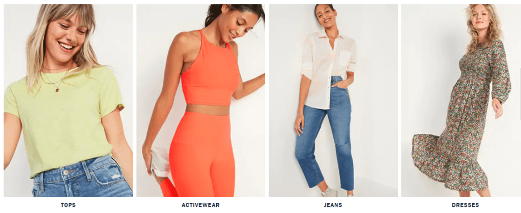 Modelos vestindo roupas da Old Navy