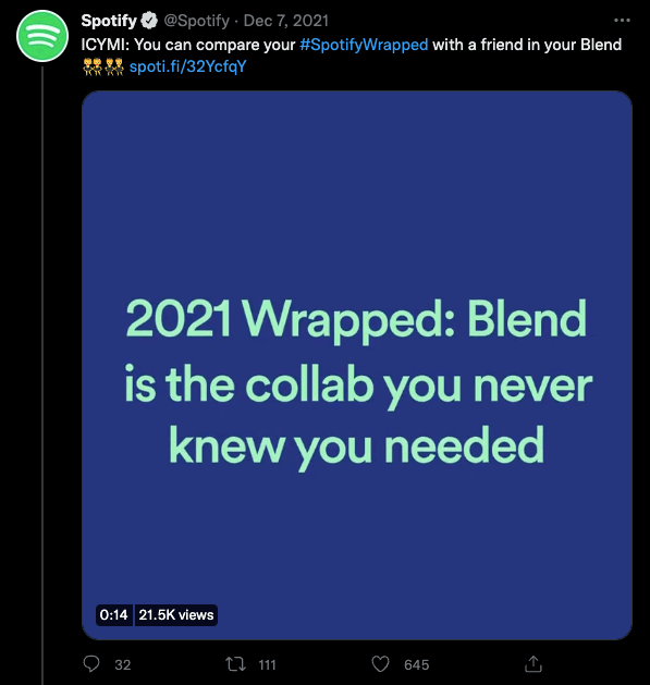 Spotify twittando sobre Spotify Wrapped