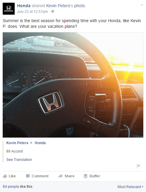 exemplo de marca: post honda gerado pelo usuário