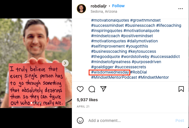 Postagem da quarta-feira da sabedoria no Instagram com uma citação inspiradora