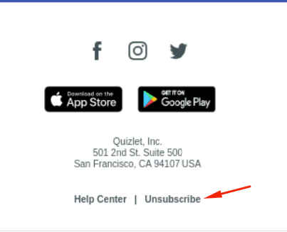 Botão cancelar inscrição no final de um e-mail