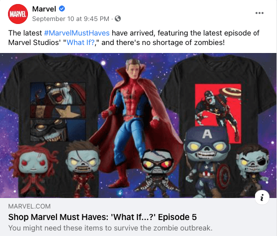 Descrição de uma postagem compartilhada no Facebook pela Marvel