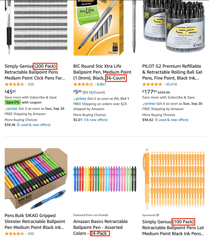 Resultados de pesquisa da Amazon para canetas
