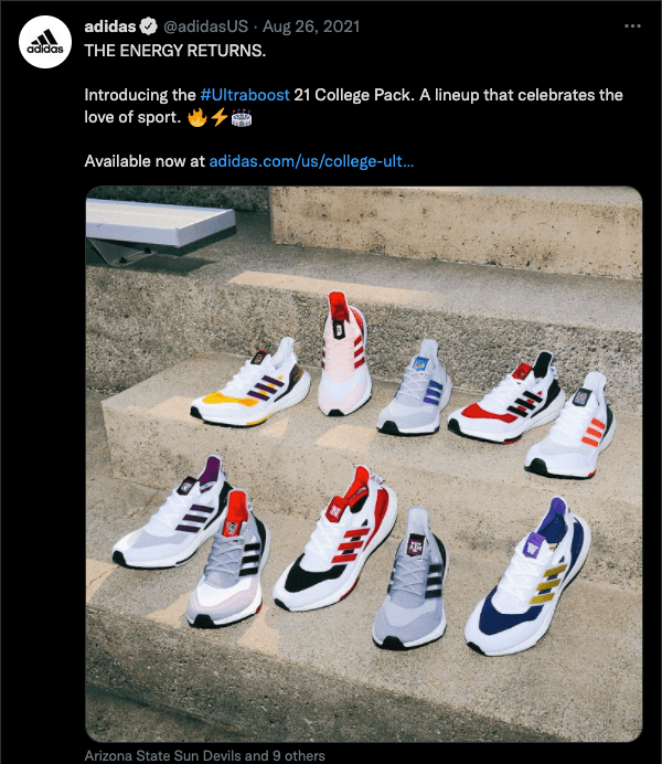Tweet da Adidas sobre uma nova linha de tênis