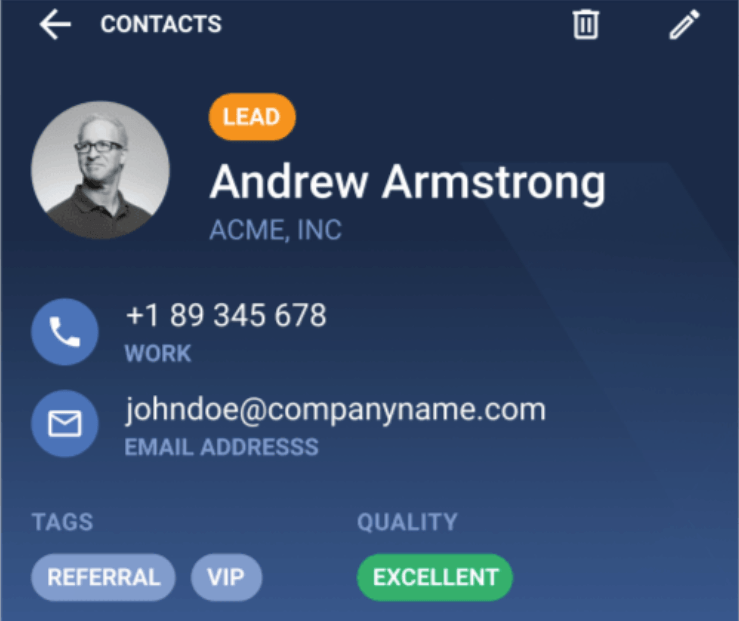 Perfil de um cliente em um software CRM