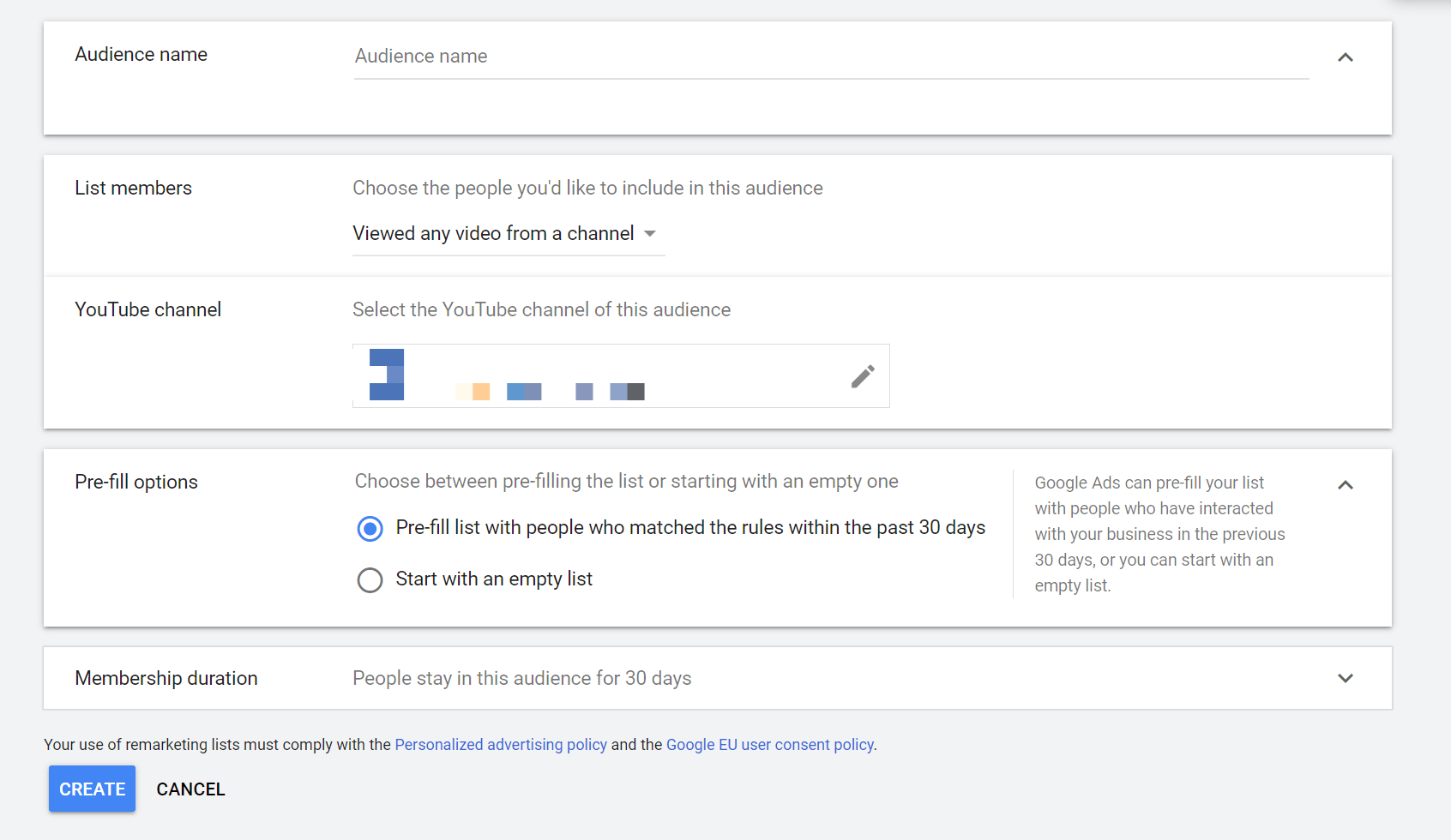 Criação de público de remarketing no YouTube