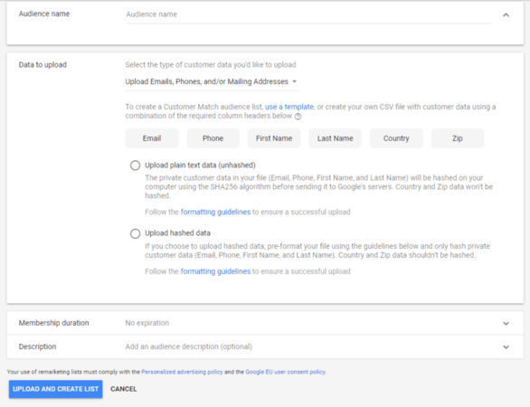 etapa quatro Segmentação por lista de clientes do Google Ads