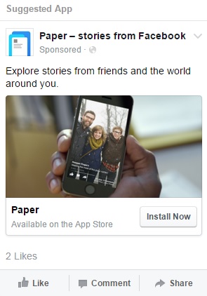 anúncio de aplicativo do Facebook