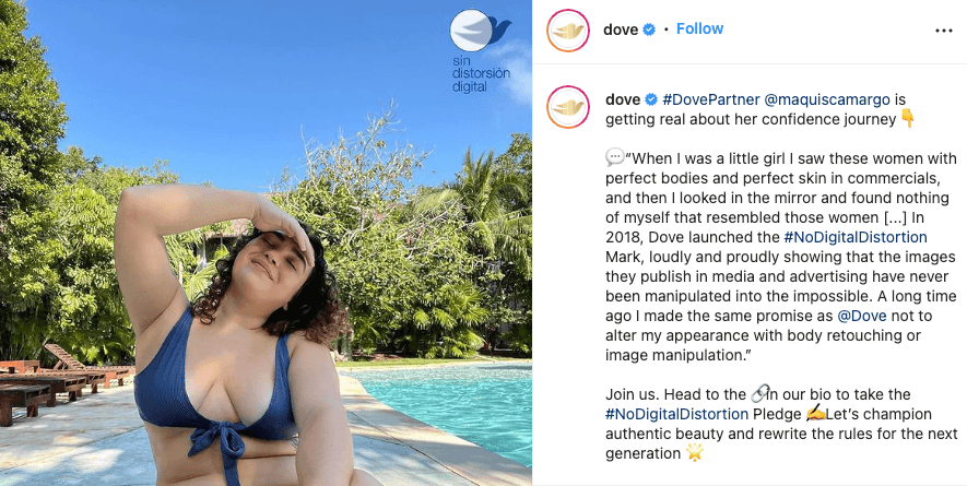 Postagem de positividade corporal no Instagram em parceria com Dove