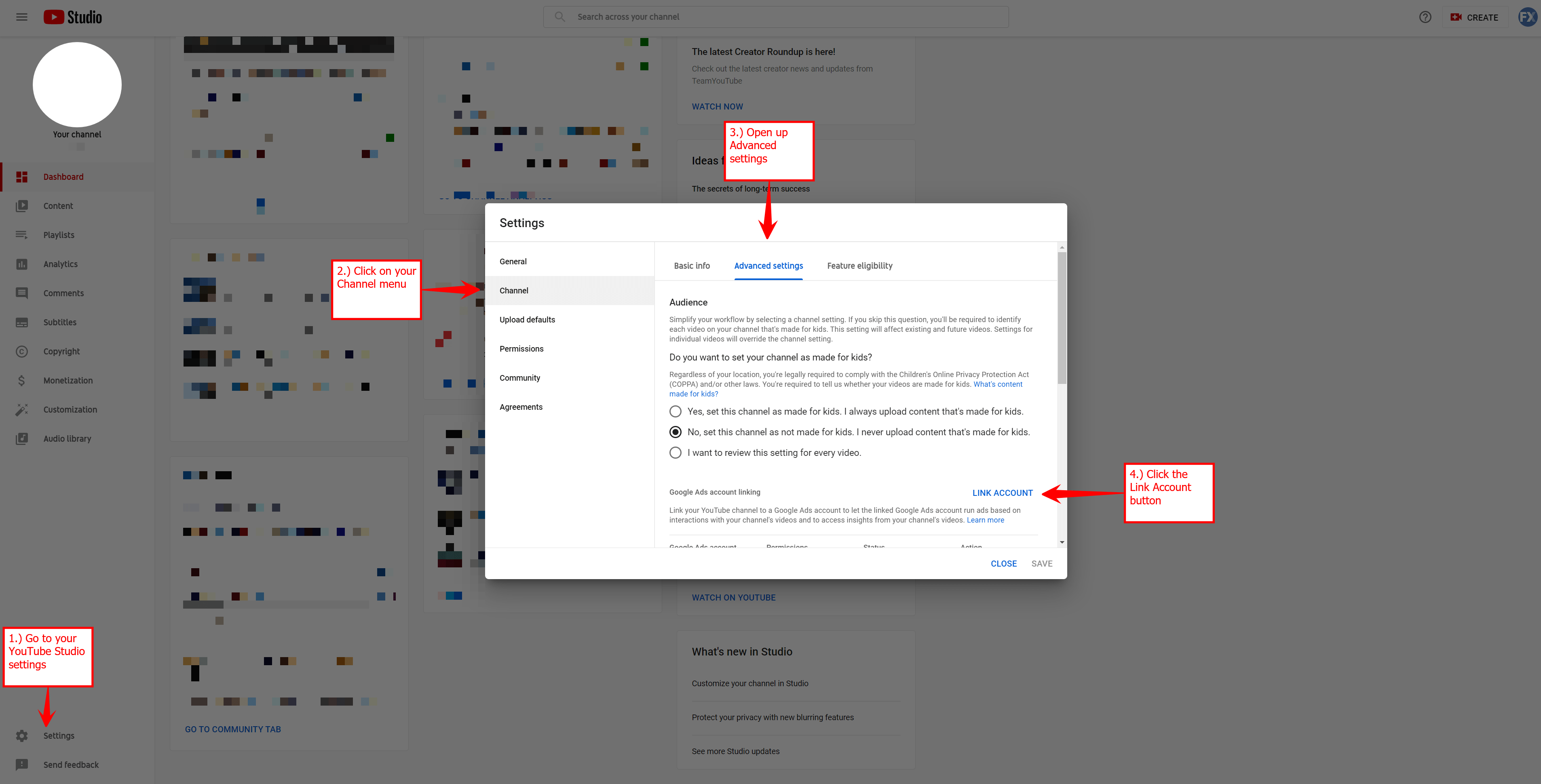 Configurações avançadas de canal do YouTube