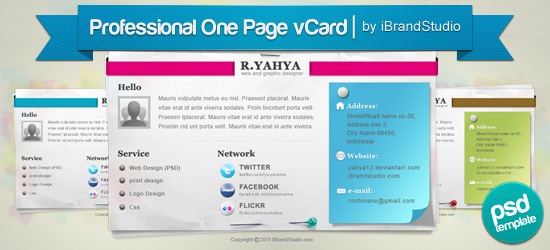 Paper vCard: modelo de página da Web PSD grátis