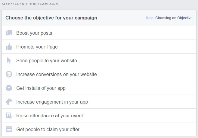 objetivos da campanha do facebook